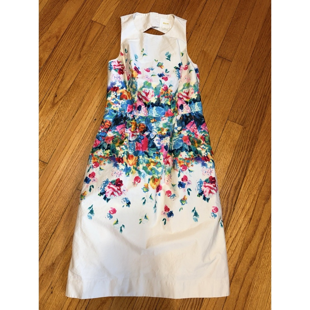 Anthropologie Maeve Sheath Dress Size 0 Wedding Guest Tea Garden Floral Cream